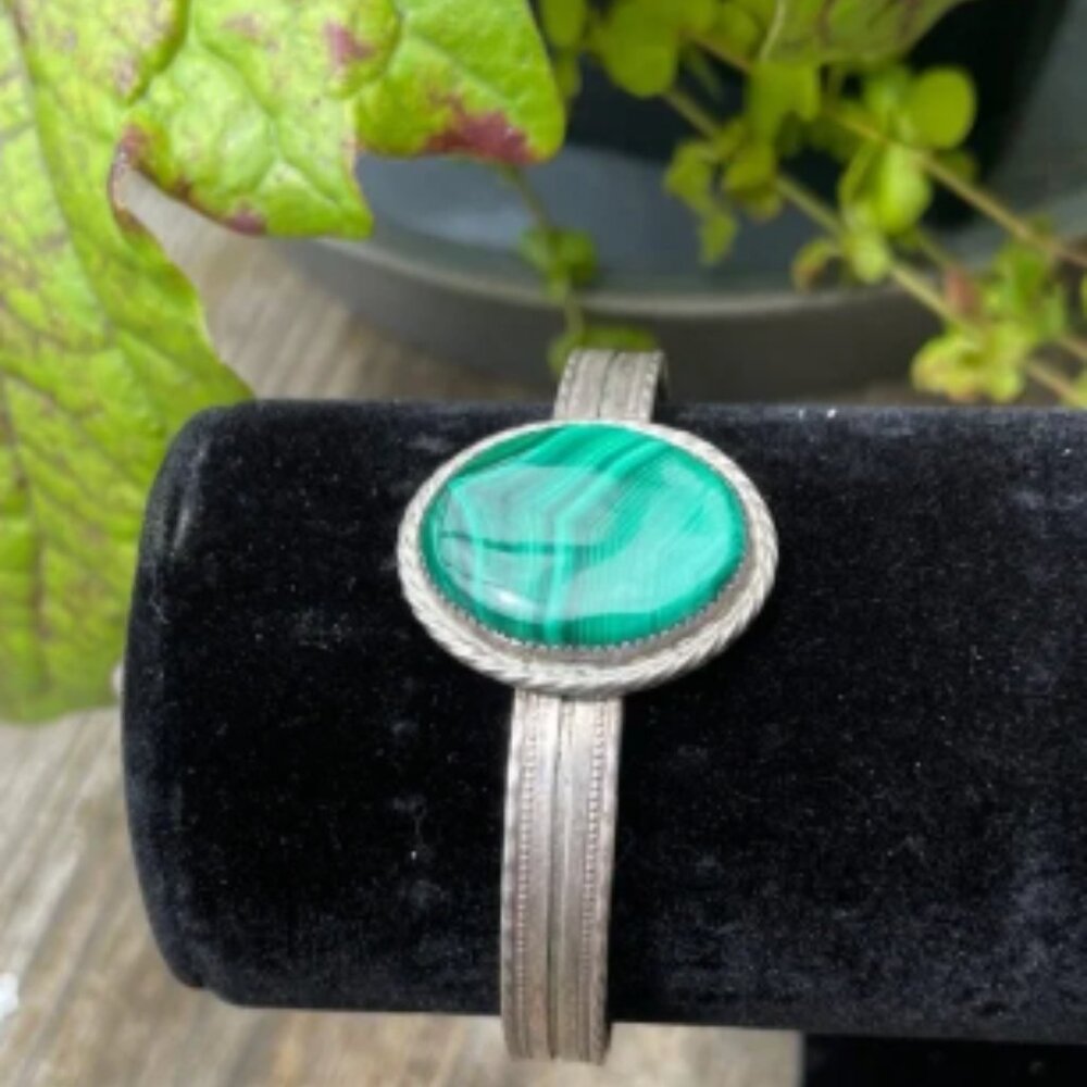 Vintage Sterling Silver Malachite Bracelet